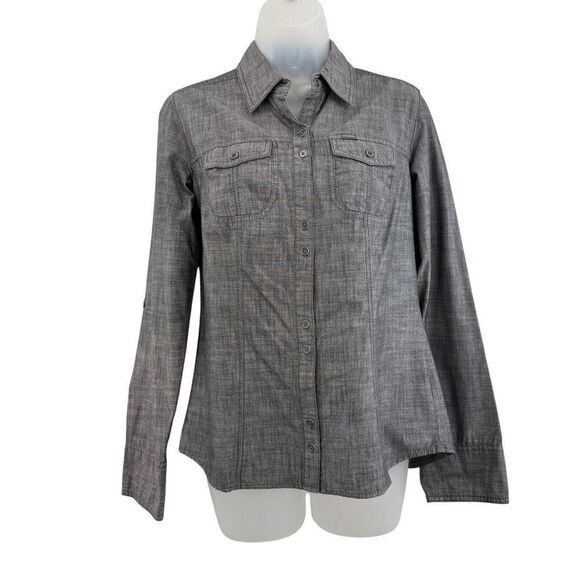 Columbia Shirt Women Small Chambray Double Breast Pockets Button Down Gray - Picture 1 of 11